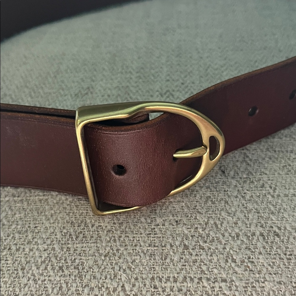 Polo Ralph Lauren stirrup brass buckle
 brown leather belt single prong 34